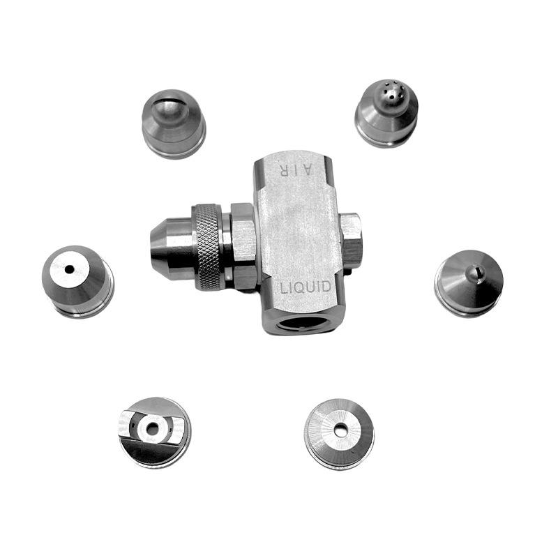 Air Atomizing Nozzle 1/4BSPT Misting Low Pressure Flat Fan Solid Cone Wide Angle Mix Type Spray Tip Nozzles