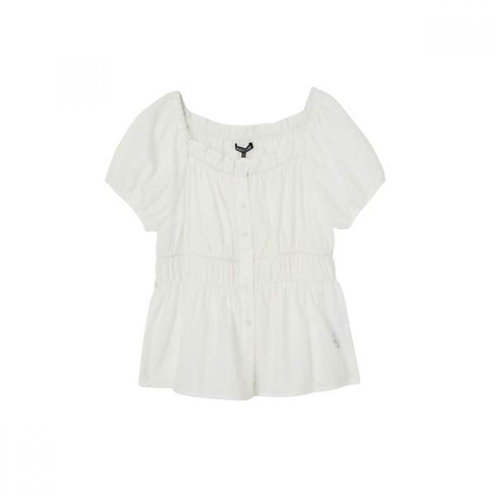 Lap Square Neck Texture Check Sheer Blouse As2wb564 WH (white)/FF