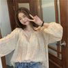 Elegant Loose Floral Sweet Printed Shirt Women Summer Spring O Neck Casual Thin Tops Office Long Sleeve Fashion Blouse Large Size See Through Clothing
