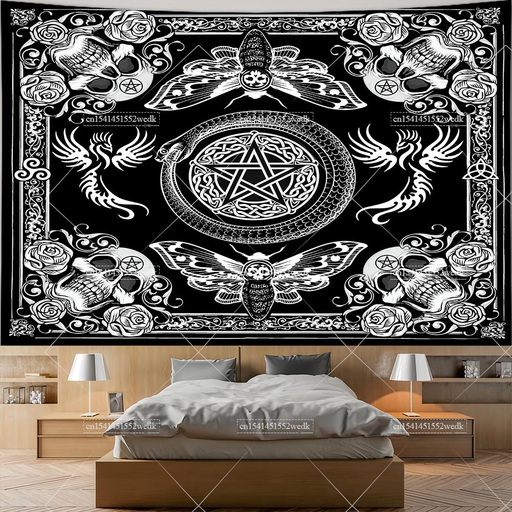 Hippie Pentagram Wiccan Wall Tapestry Moon Celtic Altar Cloth Occult Witchcraft Tapestry Aesthetic Tarot Divination Tapestries