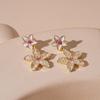 Korean Style Pink Flowers Drop Earrings for Women Girls Y2K Sweet Rhinestone Metal Stud Earrings Seaside Vacation Jewelry Gifts