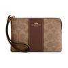 Coach Corner Zip 16 Logo Zipper Closure Faux Leather and Cowhide Split Leather Wrist Bag Clutch Small Women's Tan and Brown