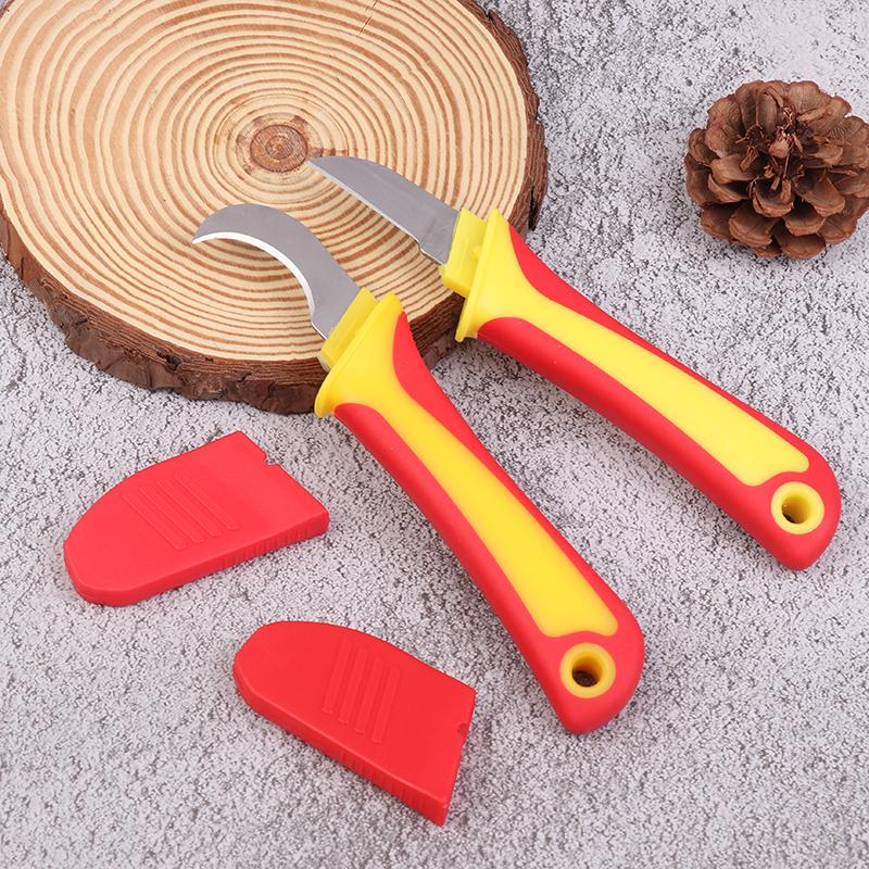 Hand Tool Insulated Knife Electricians Wire Stripper Cable Stripping Snips Straight Curved Blade Rubber Handle Peeling