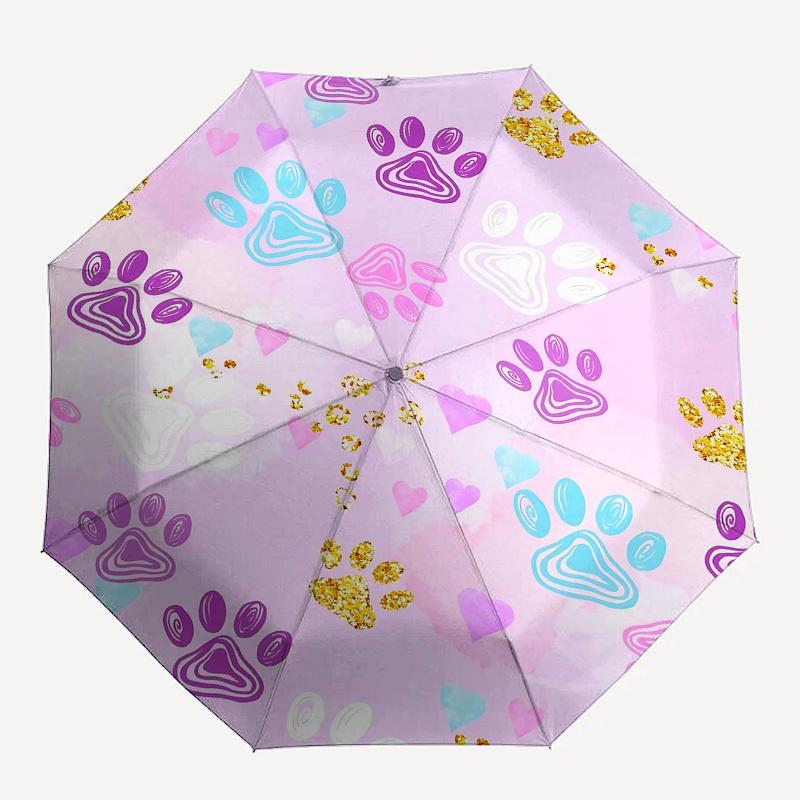

1PC Paw Prints Heart Umbrella-8-Rib Reinforced Portable Folding Travel Suitable for All Seasons Outdoor Daily -Z0471