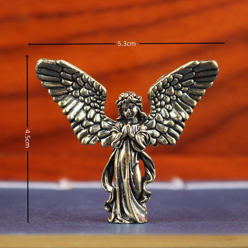 Small Antique Brass Cupid Angel Statue for Desktop Decoration