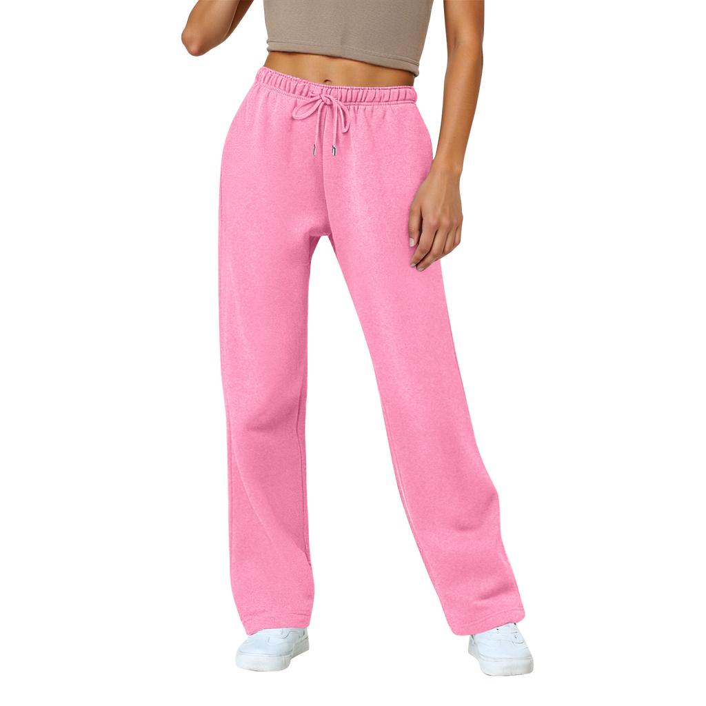Women's Wide Leg Track Pants Fleece Lined Loose Straight Casual Pants  Sports Jogger Pants With Pockets