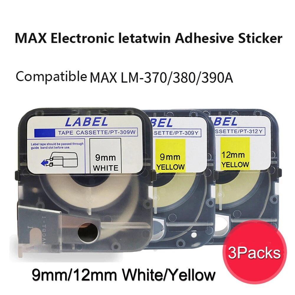 

3Pcs MAX Electronic letatwin Adhesive Sticker сумісний LM-309Y LM-309W LM-312Y LM-312W для LM-300MAX LM-370E/370A/380A/LM-390A 9mm black on white