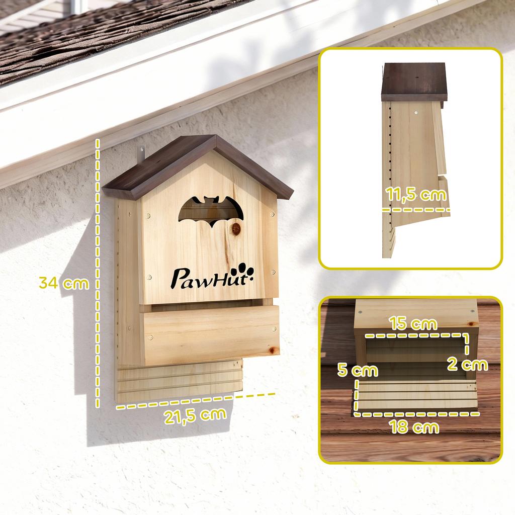 Bat Box 3 Piece Set Made Of Fir Wood Bat House For Bats To Hang In Gardens 21.5 X 11.5 X 34 Cm