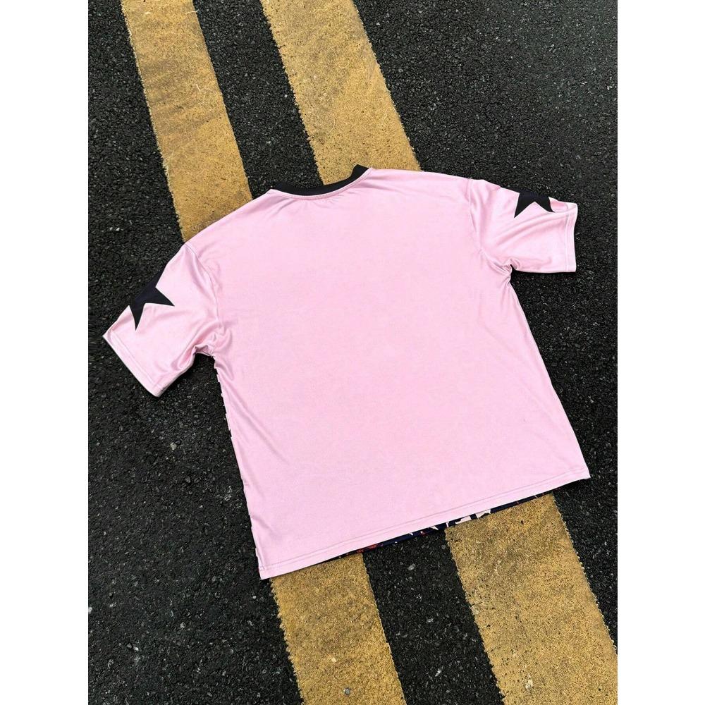 Women's T-shirt with Large Leopard Print, Size 90, Pink Sweetheart Collar, Casual Sporty Short-sleeved T-shirt.
