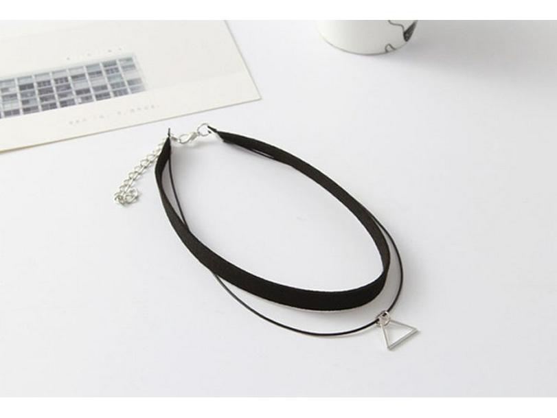 Korean Velvet Triangle Pendant Double Layer Choker Necklace for Women