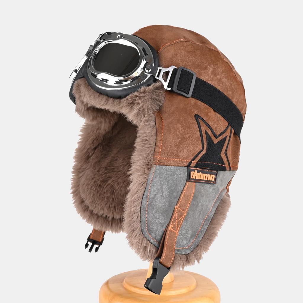 Cap Men's and Women's Winter Velvet Thickened Warm Cycling Ear Cap Outdoor Ski Leather Pilot Hat