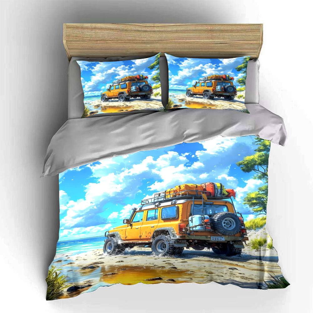 Yellow SUV with luggage. Bedding sets Duvet cover sets Duvet covers Pillowcases(1 * Duvet Cover 2 * Pillowcases without duvet insert)