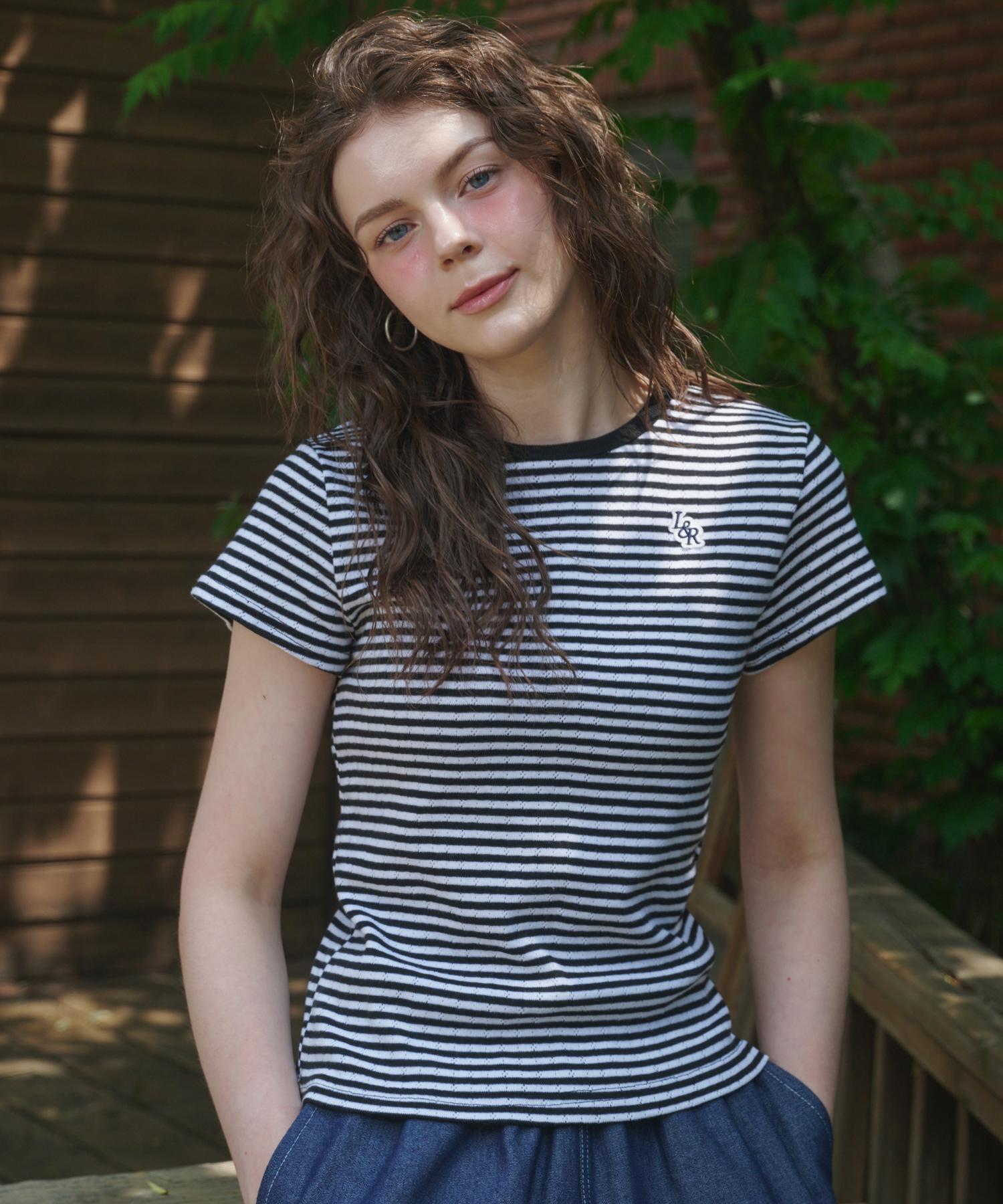 Rosiro L&R Wappen Eyelet Stripe Short Sleeve T-Shirt Black Free