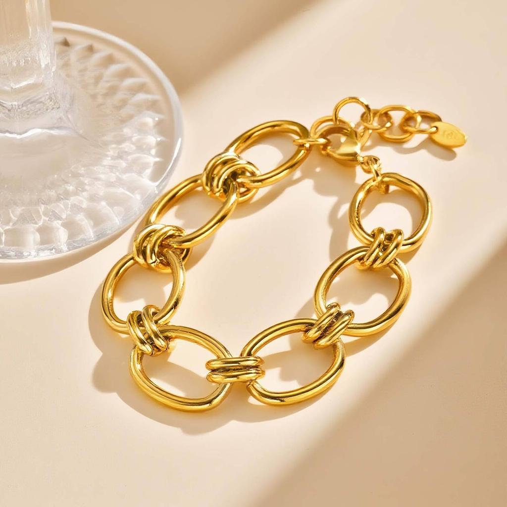 Vnox Stainless Steel 18K Gold Plated Link Geometric Cable Chains, Stacked Bracelet For Women, Waterproof Jewelry Gifts