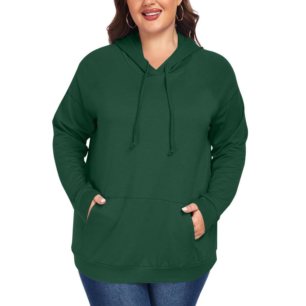 Women's  Casual Large Sized Long Sleeved Hooded Solid Color Sweatshirt