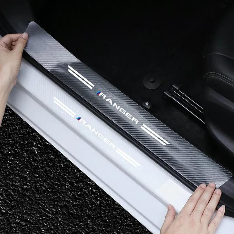 Luminous Transparent Car Door Sill Sticker For Ford Ranger T9 T6 Raptor 2024 Carbon Fiber Trunk Threshold Strip Auto Accessory