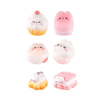 Set of 6 Cartoon Bunnies Dessert Resins Miniature Figurines DIY Craft Tabletop Ornaments For Kids Adults Collection