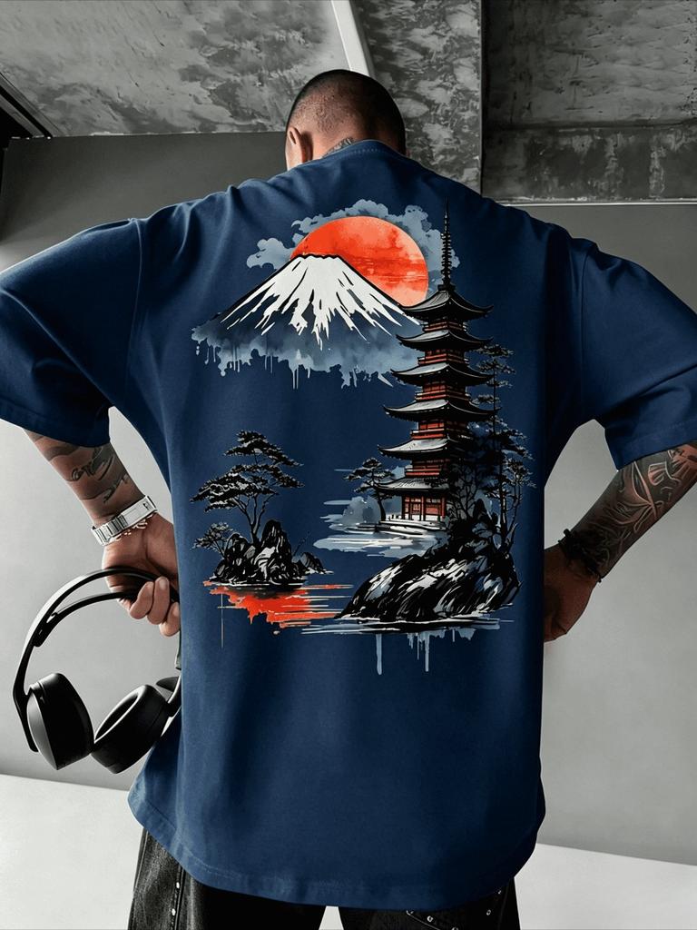 Harajuku Red Sun Fuji Mountain Tower 3dprint Breatha Quickdry Unisex Plussize Tshirt Street Casual Fashion Parentchild Clothing