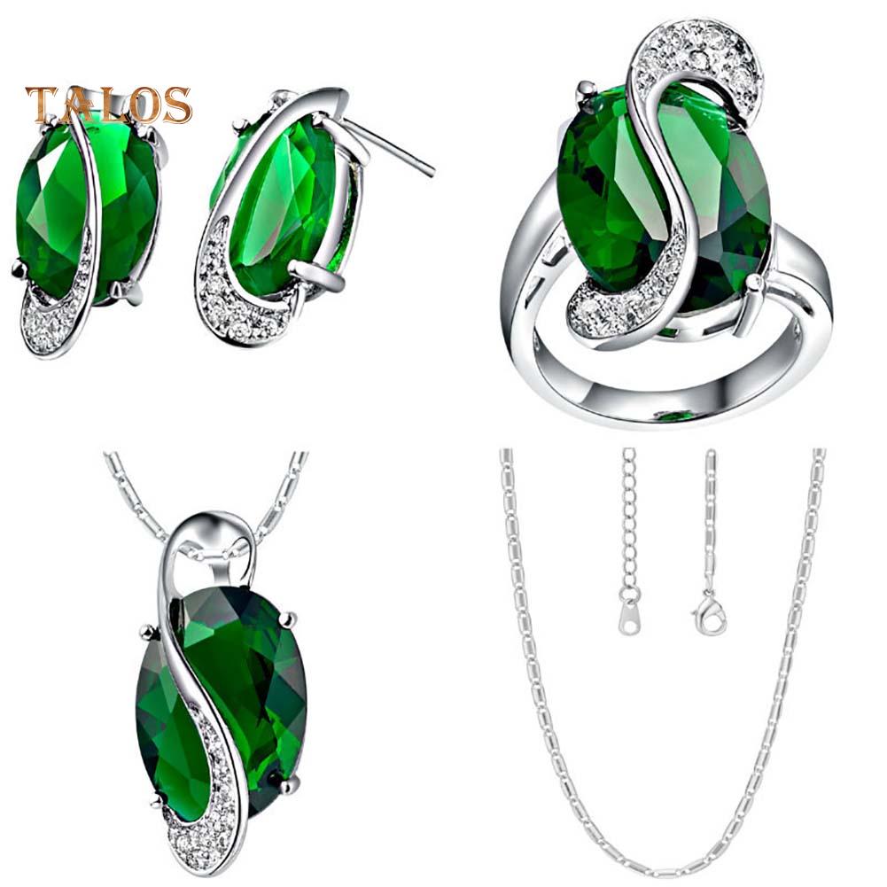 

TJ Женщины Радуга Искусственный Топаз Кулон Ожерелье Серьги Кольцо Комплект Ювелирных Изделий