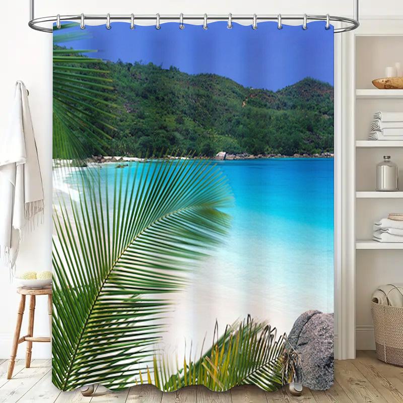 Luxury 3D Printing Shower Curtains With Beach Scene Waterproof, Washable Fabric Bathroom Decor Available In Custom Sizes For You