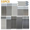 55Pcs Jig Saw Blades Set HCS Assorted Saw Blade with T-shank Sharp Fast Cut Down Jigsaw Blades Woodworking Blades Hand Tool