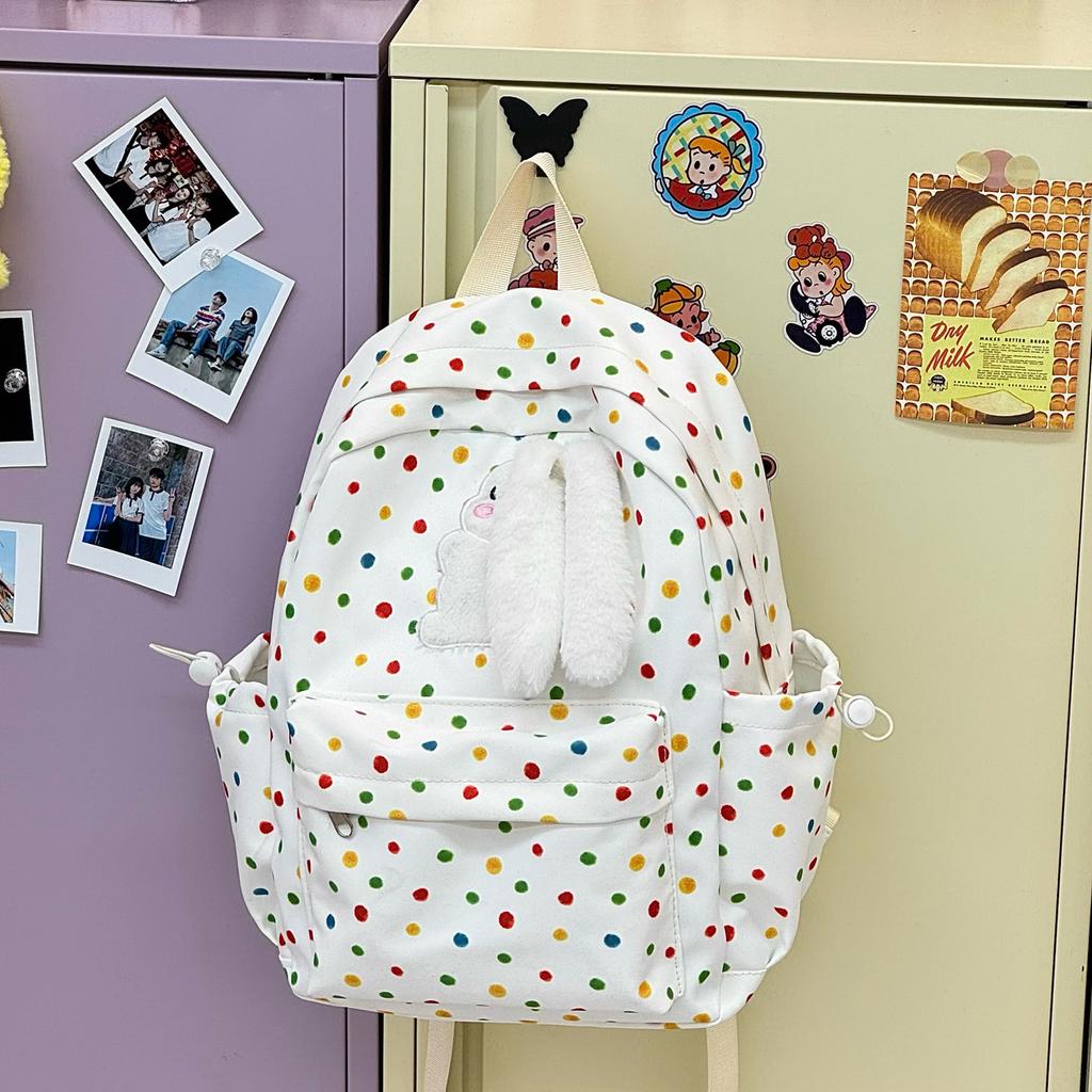 Schoolbag New Cute Soft Girl Polka Dot Big-eared Rabbit Schoolbag High Value Junior High School Student Backpack Travel Leisure Backpack