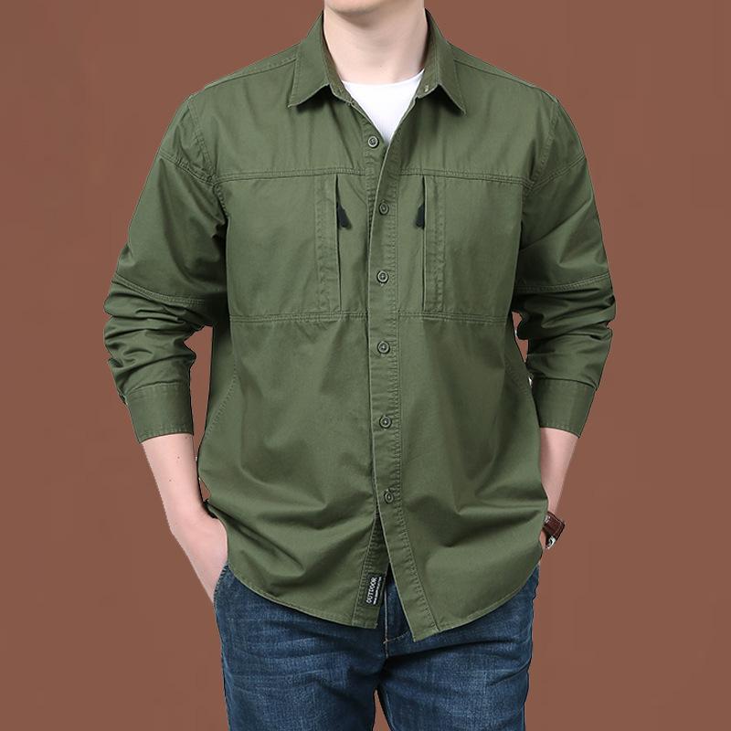 Spring and Autumn Men's Loose Work Shirt Casual Comfort Long Sleeve Cotton Middle-aged Shirt Men's Shirt