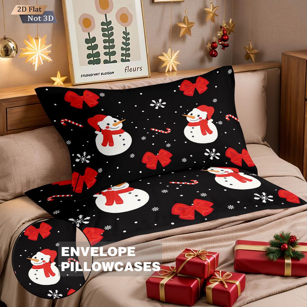 3Pcs Cartoon Christmas Snowman Print Coreless Bedding Multi Size Bedroom Dormitory Duvet Covers Soft Machine Washable Decoration