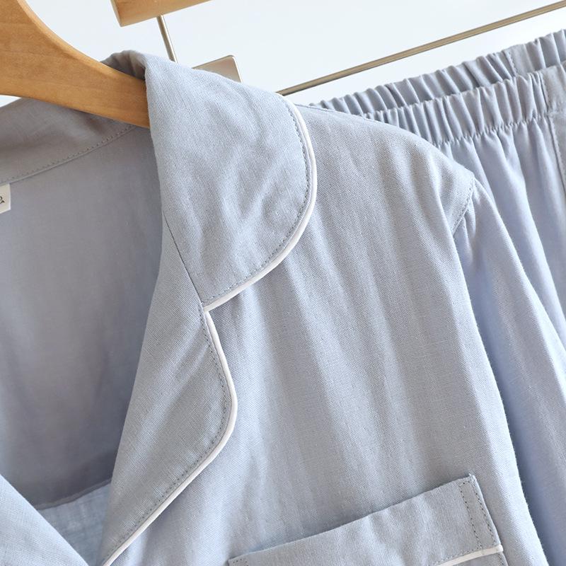 Women's Lightweight Cotton Gauze Pajama Set - Spring/Summer Long Sleeve Cardigan