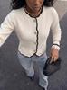 Yuehe Cross 2026 Autumn Color Block Knit Cardigan with Gold Buckle