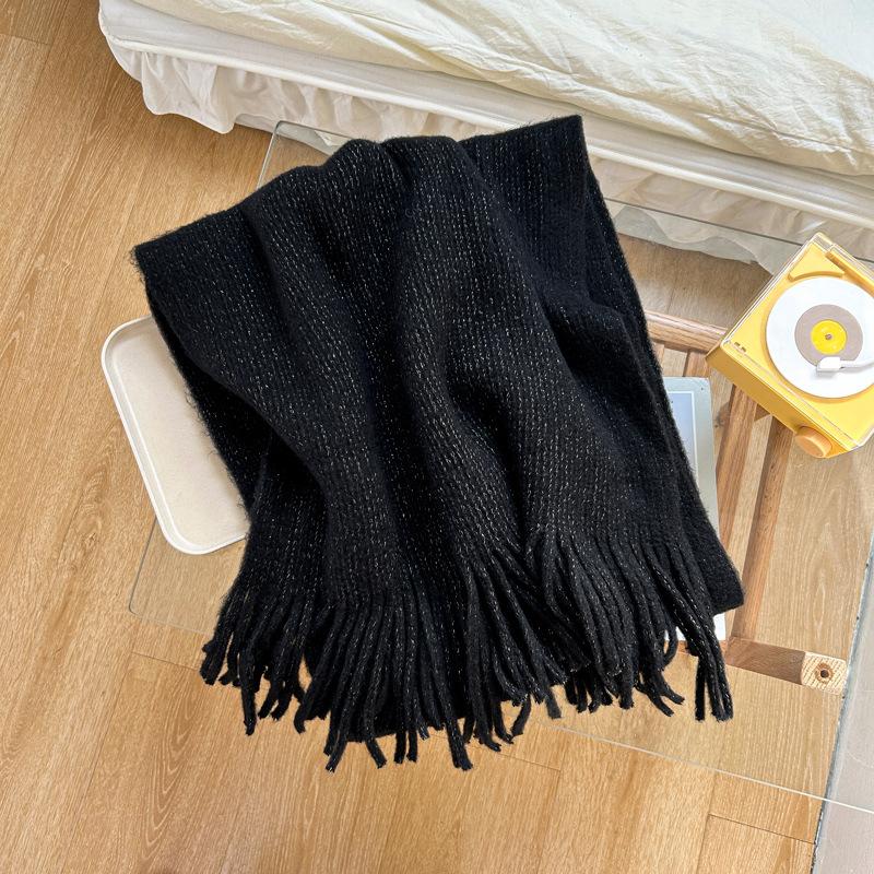Korean Style Knitted Woolen Scarf for Women Winter New Solid Color White Student Long Warm Scarf High End