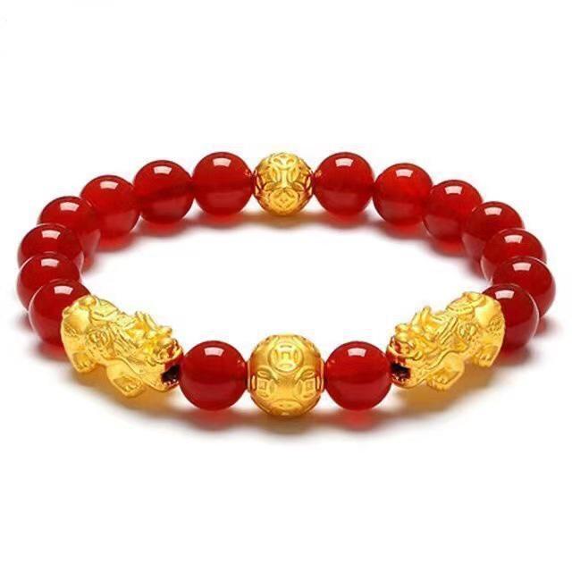 Gold-Plated Alloy Pixiu Couple Bracelets for Men & Women - Exquisite Buddhist Bead Jewelry Gifts