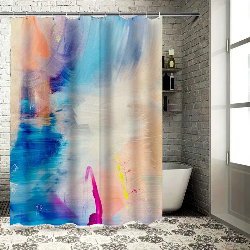 

Modern Bathroom Shower Curtain With Abstract Design Pink Blue White Yellow Orange Decorative Waterproof Fabric Size 180X180Cm (O W60H190(CM)-1 Pcs