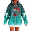 Ladies' Christmas Printed Bow Long Sleeved Loose Fitting Headband With Rope Hooded Sweatshirt Top