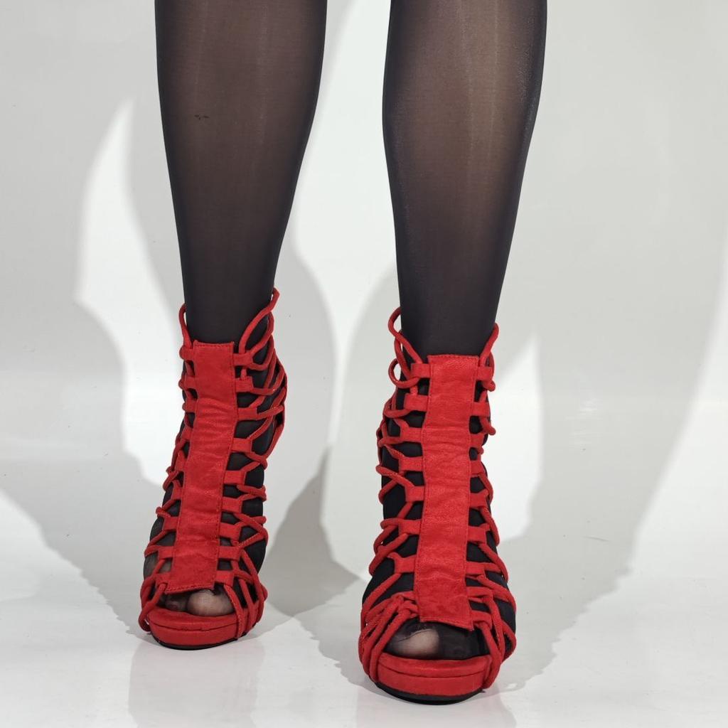 Fashion Red Cross Straps Women Summer Boots Back Zippie Peep Toe Thin Heel Fashion Gladiator Sandals 2025 New Style Catwalk Shoes