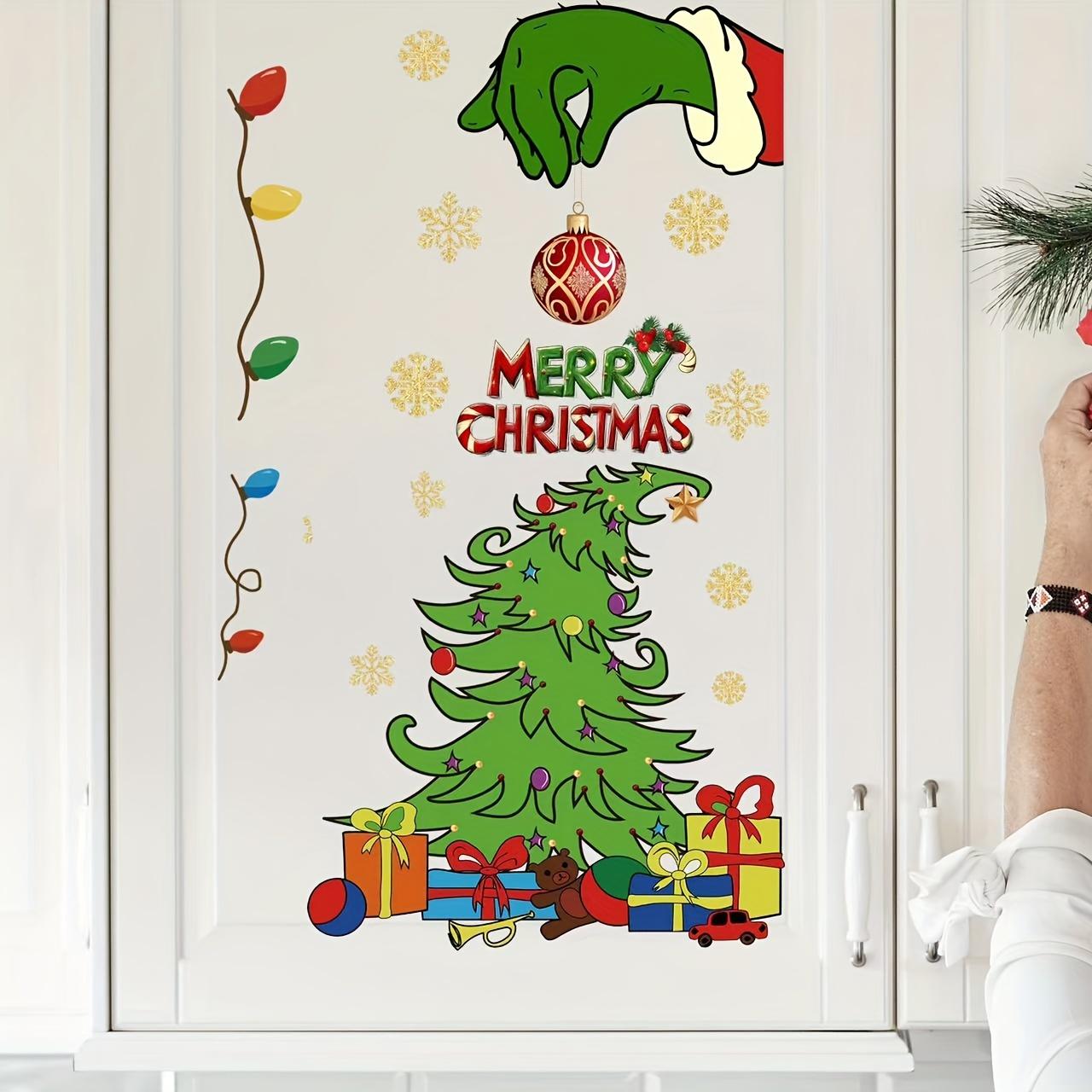 

Рождественские наклейки на стену - праздничная елка, подарки, снежинки с разноцветными огнями для праздничного декора дома и гостиной XA069