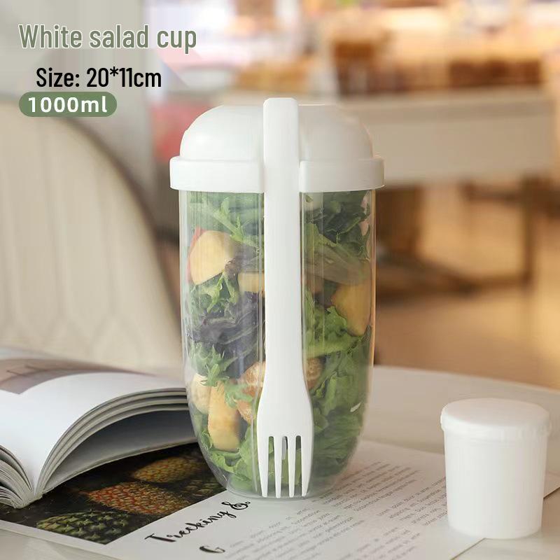Přenosný dvouvrstvý kelímek na salát s vidličkou a těsněním pro kancelářské pracovníky a studenty