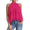 Women Tops Halter Neck Sleeveless Solid Color Pullover Tops Multi Layer Ruffle Hem Commuting Style Short Tops