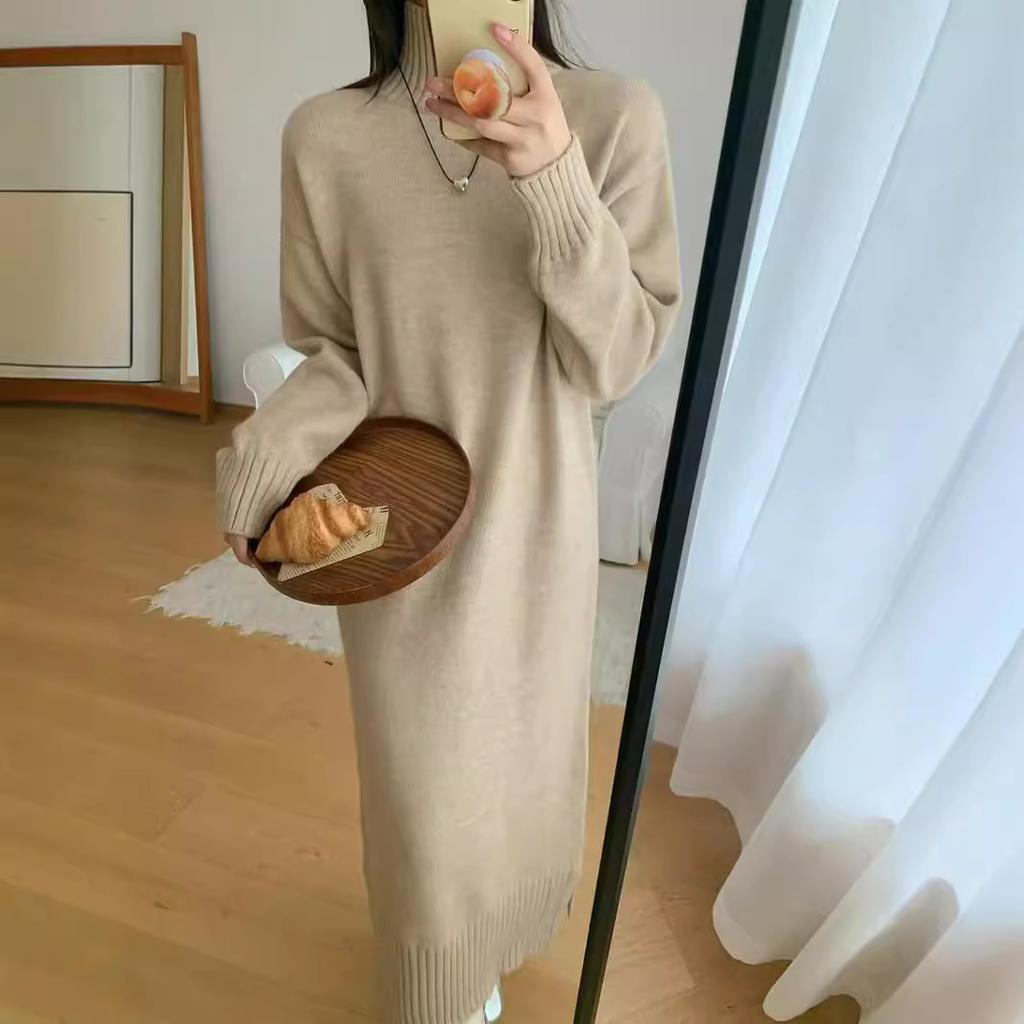 Long Sweater Skirt Autumn and Winter New Lazy Wind Pullover Thickened Large Size Base Loose Knitted Dress Women