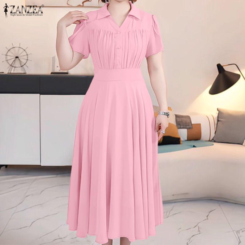 ZANZEA Lässiges Umlegekragen-Sommerkleid mit kurzen Ärmeln für Damen