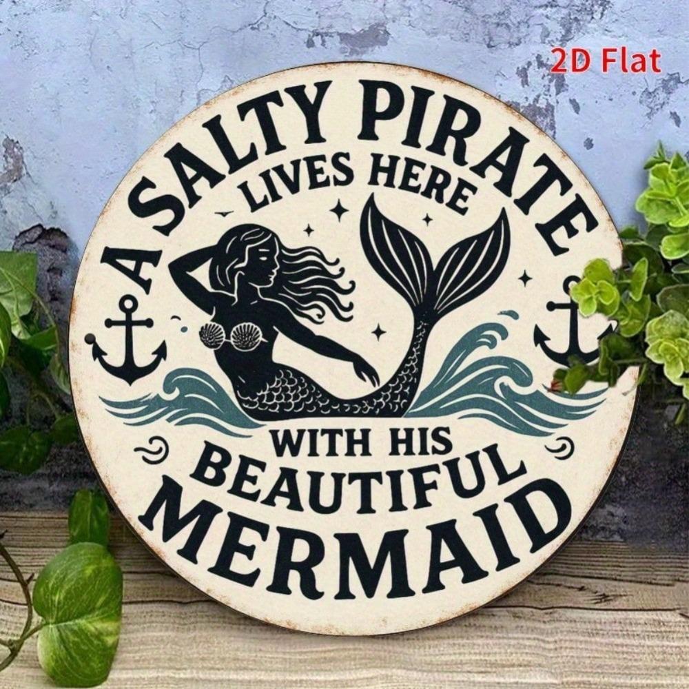 PiratMergus Tema 7,8 Tum Rund Järnskylt Rustik Nautisk Väggkonst Perfekt Hem Restaurang Dekoration Gåva