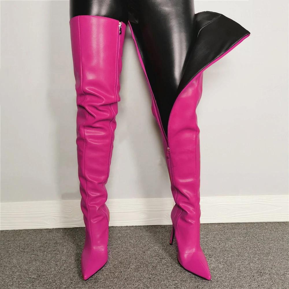 Stivali sopra il ginocchio da donna sexy, stivali alti al ginocchio in PU, stivali con tacchi alti, scarpe da donna