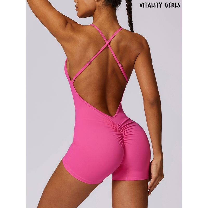 

Одежда для йоги Vitality Girls быстросохнущий облегающий комбинезон с нагрудными вкладышами, с открытой спиной, с эффектом «персиковых ягодиц», одежда для тренировок для женщин Rose Pink M