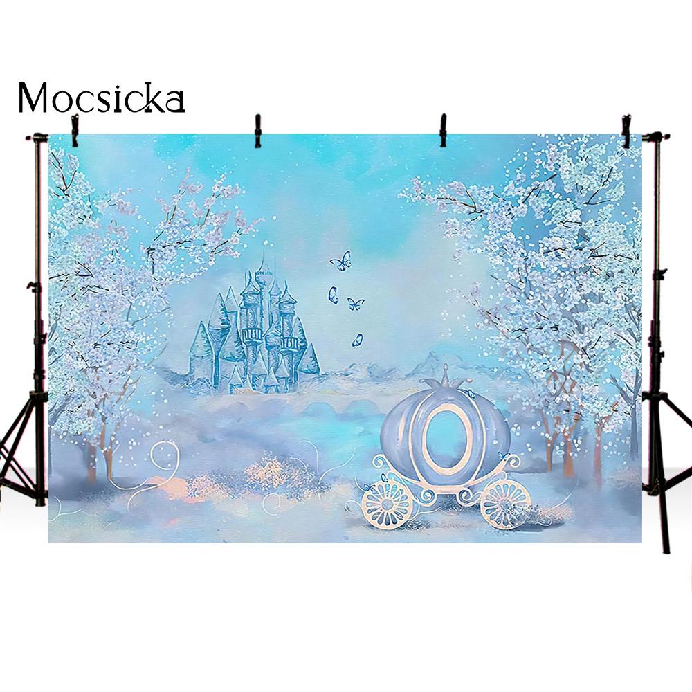 Dreamy Carriage Backdrop Fairy Tale Castle Birthday Photo Background Props Newborn Children Cake Smash Baby Shower Party Decor Vinyl-125x100cm