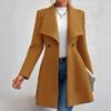 Women's Mid-Length Wool Blend Coat, Autumn Winter Wide Lapel Double Button Outerwear, Slim Fit Elegant Ladies Chic Notched Collar Overcoat