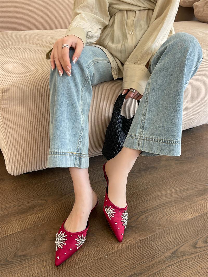 Rhinestone Baotou Flat Heel Half Women S Shoes 35 бордовый 5900₽