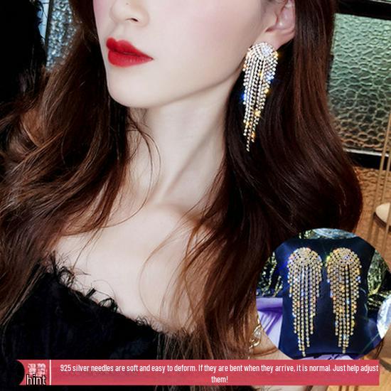Korean Style Slim-Face Diamond Stud Pearl Tassel Zircon Long Earrings