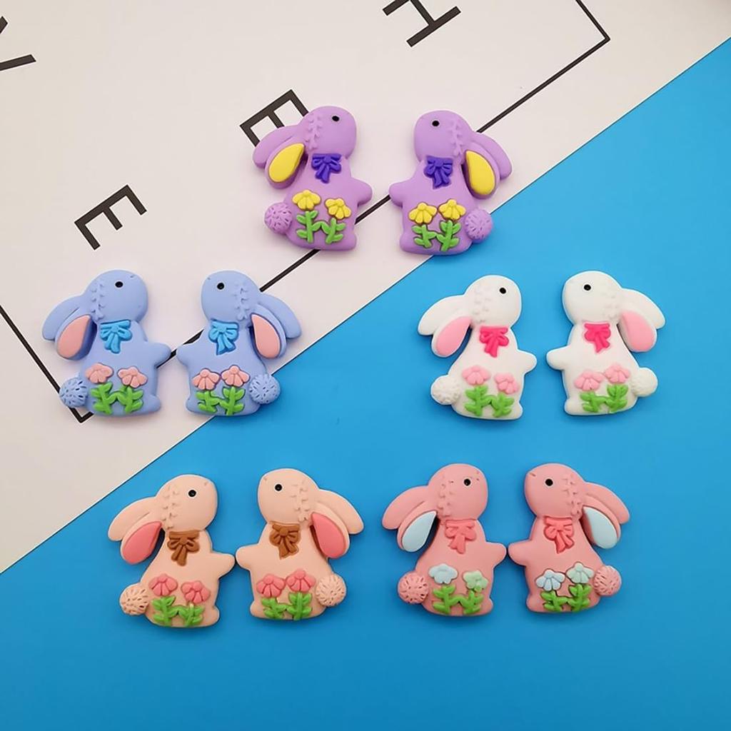 Decoendiy 50Pcs Easter Rabbit Bunny Resin Flatback, Spring Daisy Flower Cabochons, Resin Animal Shaped Embellishments, for Scrapbooking DIY Crafts