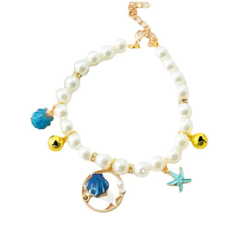Cute Pet Collar With Pearl Beads Adjustable Bell Decor Cats Dogs