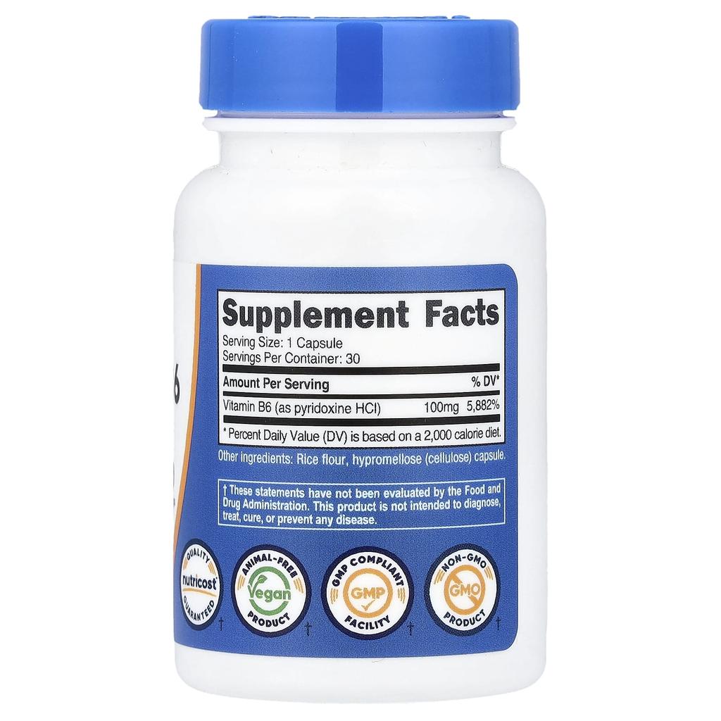Nutricost Vitamin B6, 100 Mg, 30 Capsules